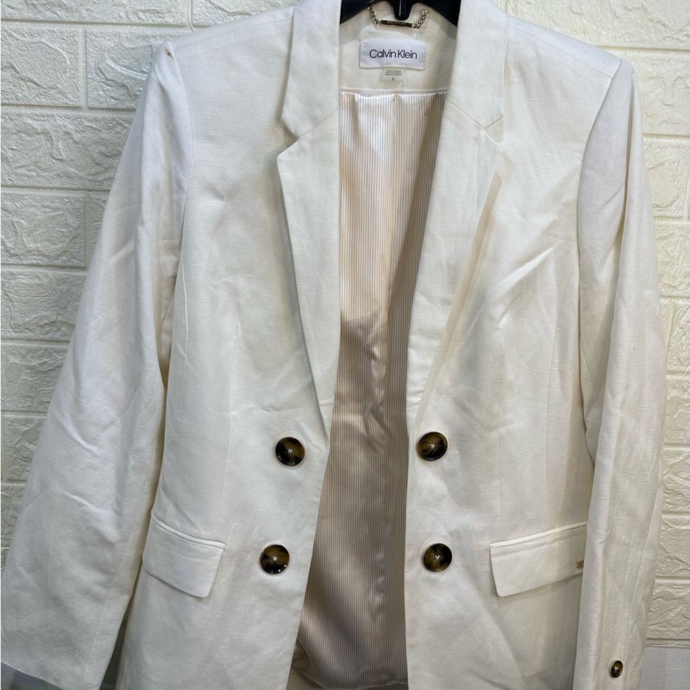 Calvin Klein Womens Linen Blend Suit Jacket‎ Coat Blazer 10 White New